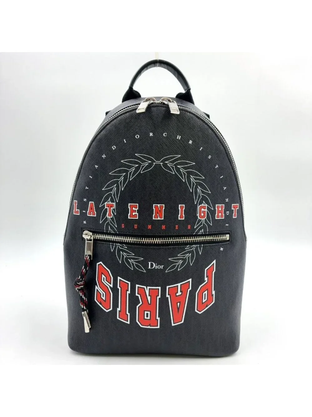 Dior Homme Leather Black White Red Backpack Silver